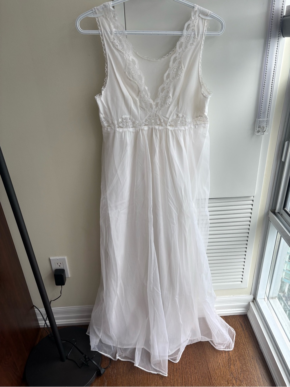 Vintage White Lace Trim Long Nightgown